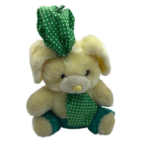 Vtg 1982 A&B Novelty Co. Plush Bunny Toy Green Polka Dot Hat Tie Stuffed Animal - Picture 1 of 10
